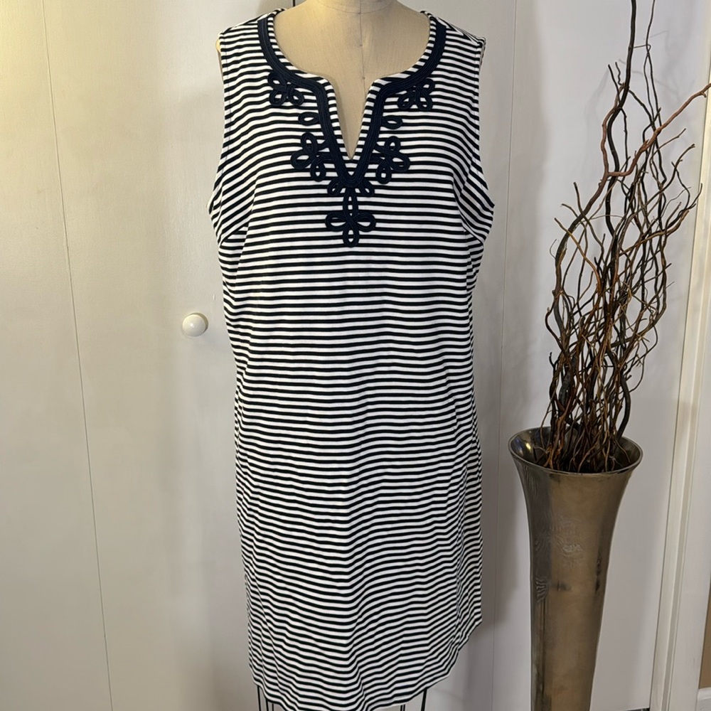 Charter Club navy and white striped sleeveless midi dress